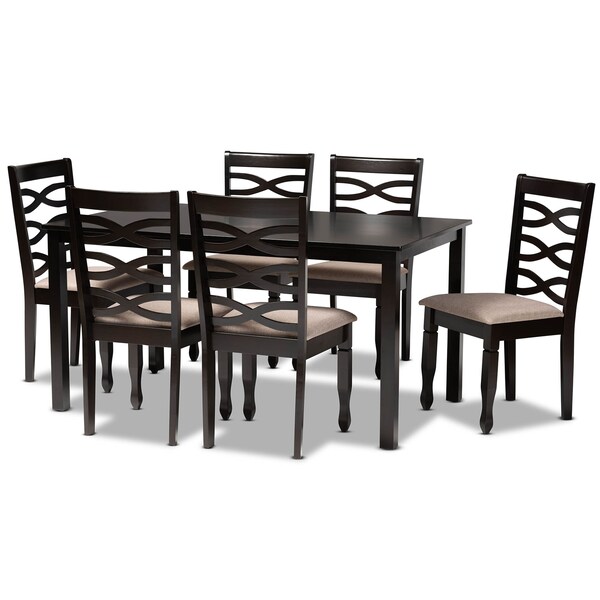 Baxton Studio Lanier Sand Upholstered Dark Brown Finished Wood 7-Piece Dining Set 170-10529-10519 - main